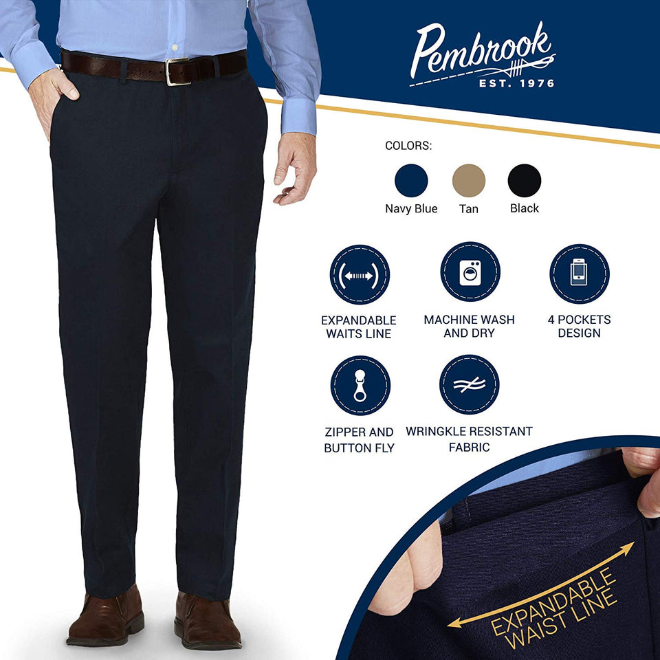 Pembrook - Pantalones para Hombre - Vestido de Cintura Extensible o Faldas Casuales - Trabajo, Golf, Chinos